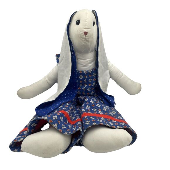 Vtg 90’s Handmade Muslin Long Eared Country Bunny Rabbit Quilted Overalls Easter - Picture 1 of 7